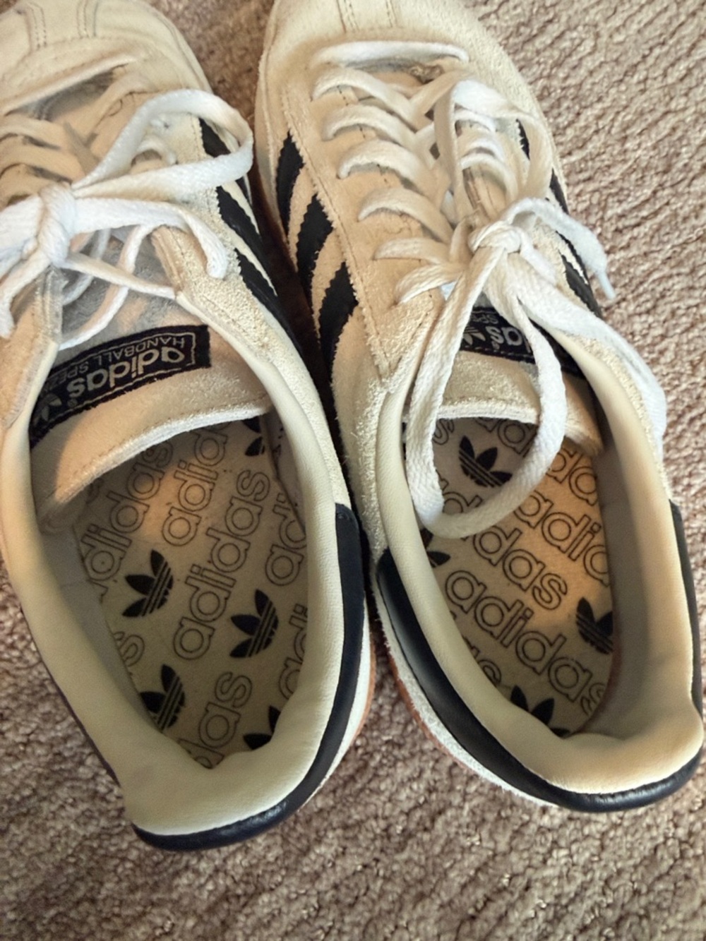 adidas Spezial Suede Sneakers in Cream with Black Stripes and Gum Sole - Picture 3 of 5